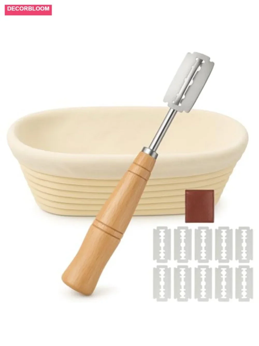 Oval 10 Inch Rattan Bread Proofing Basket with Lame, Blades & Cover